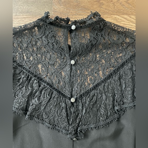Rebecca Taylor Black Silk & Lace Top With Velvet Trim Size 2 - Picture 13 of 15